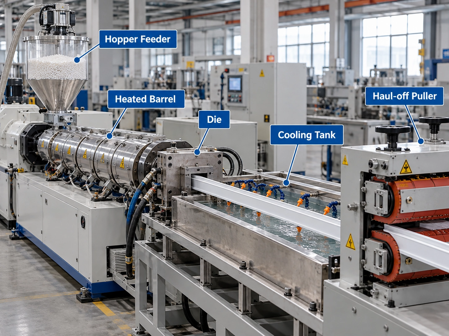 Industrial ABS plastic profile extrusion process flow diagram Industrial ABS plastic profile extrusion process flow diagram